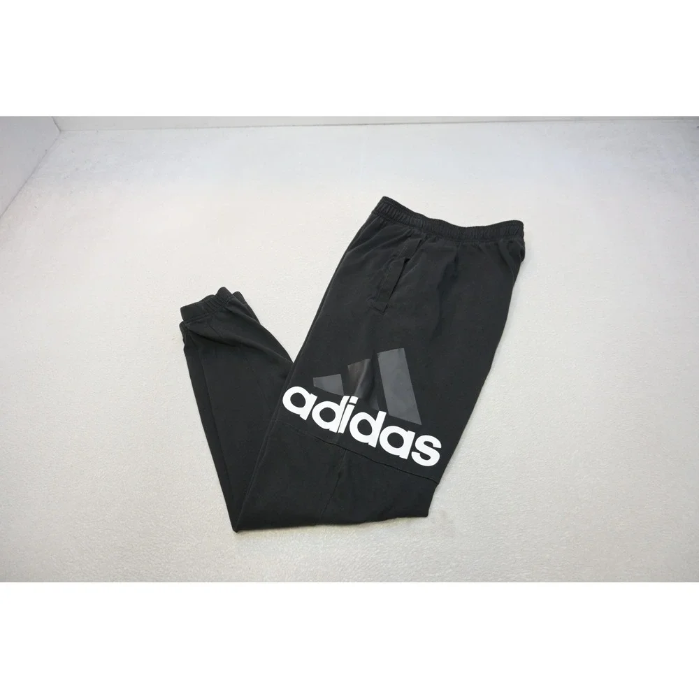 Adidas Jogger Pants Tapered Mens XL Black Graphic Logo Elastic Waist Cuffs